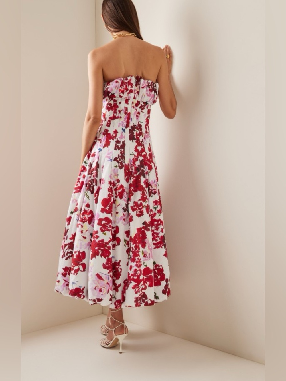 Aje Mathilda Pink FloralPrinted White Panel Bubble Hem Strapless Dress AU10/US6 - Picture 8 of 10